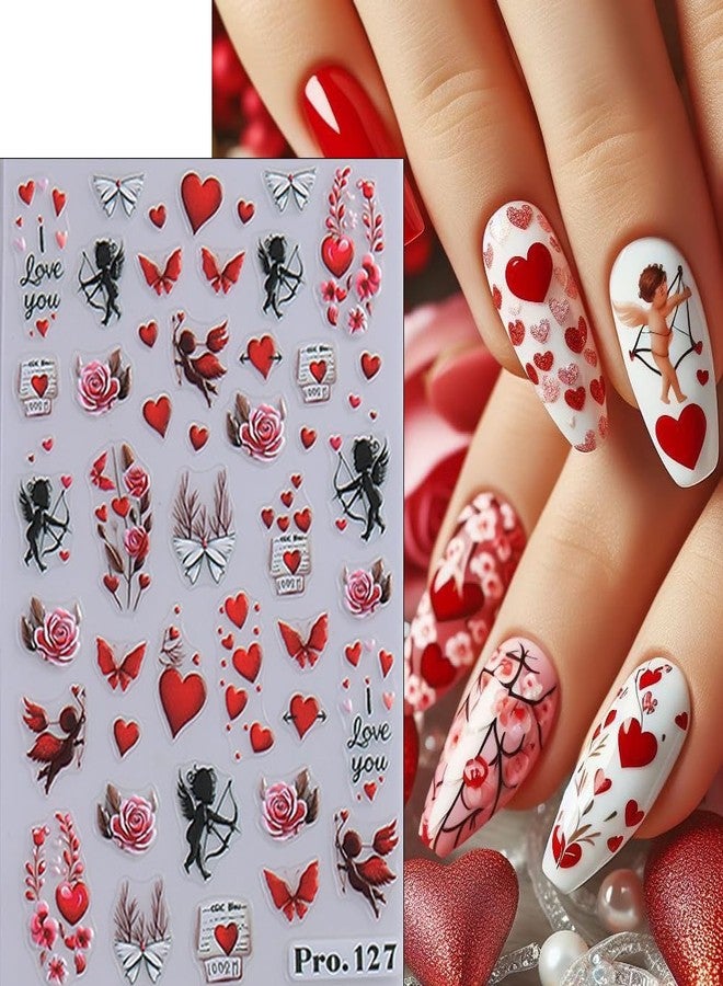 TailaiMei Valentine'd Day Nail Stickers, Love Flowers Self-Adhesive Heart Nail Art Decals for DIY Nail Decorations. (2513, 3 Sheets) - Image 1